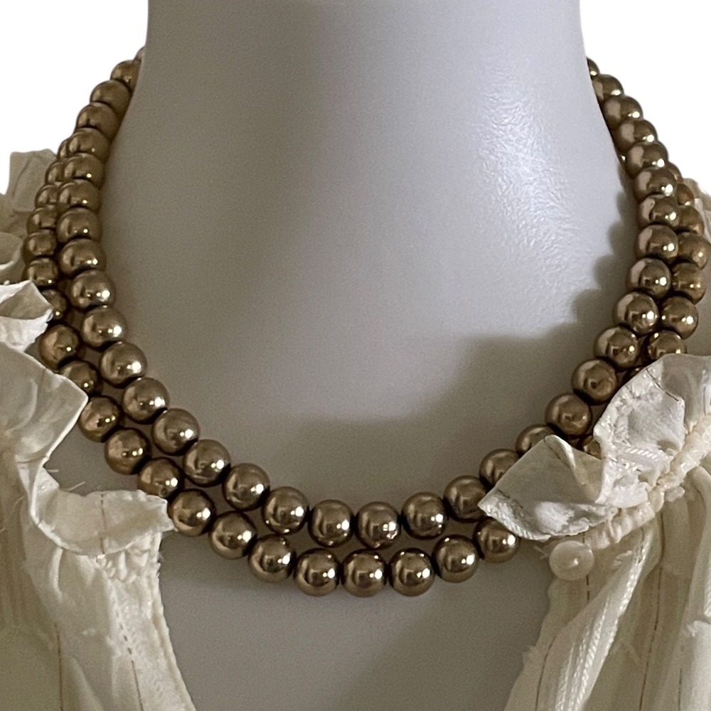 Monet Double Strand Necklace Gold Tone Beaded Vintage Style